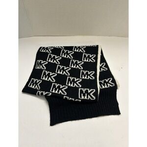 Michael Kors Knit Scarf MK Logo Black & White 80x10 Winter Warm
